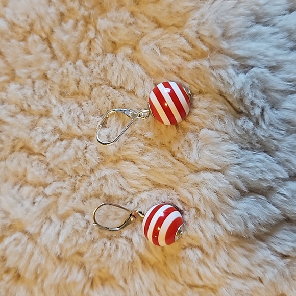 Jewelry - #0043 red and white striped ball earrings